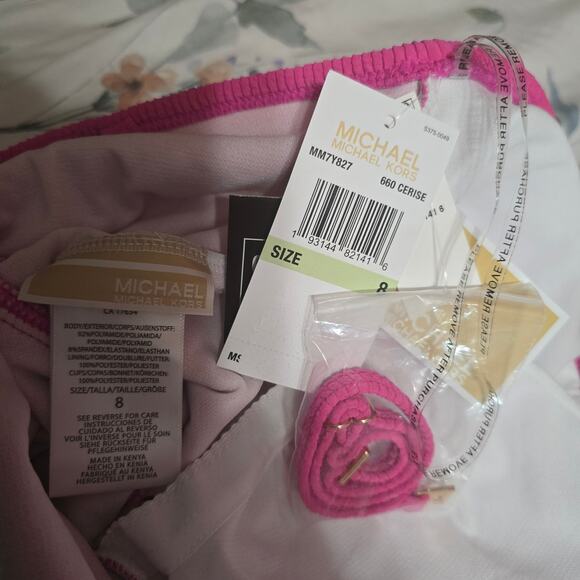 NWT MICHAEL Michael Kors Women’s One Piece Cut Out Swimsuit Pink - Picture 4 of 4